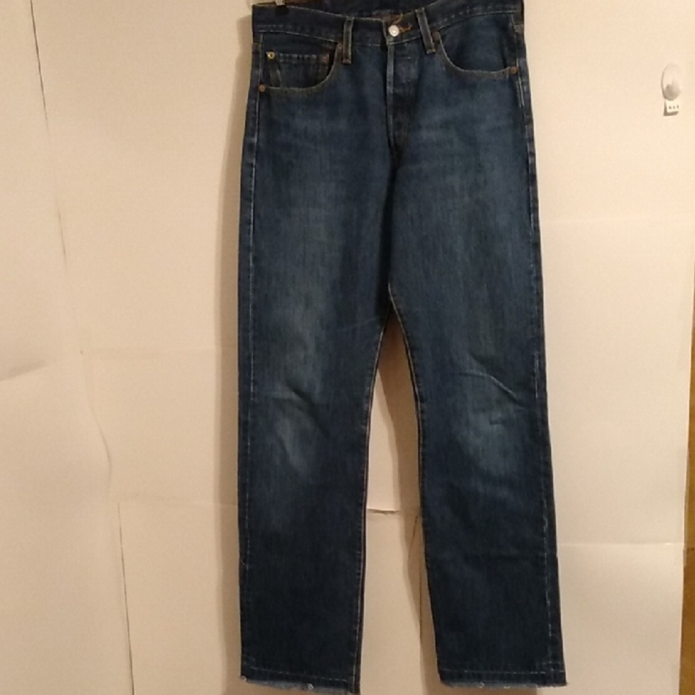 Vtg Y2K Levi Levi's 501 Button Fly Raw Hem Cotton Jeans Denim 32 X 35